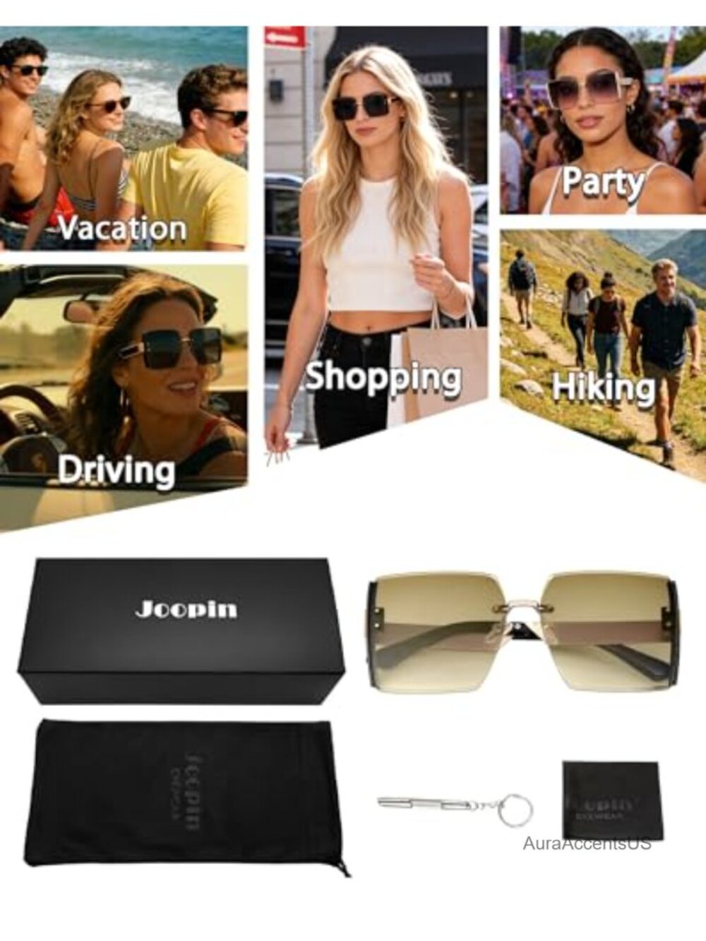 Oversized Rimless Square Sunglasses UV400 Protection Gradient Lens - Picture 5 of 6